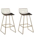 Miniatyrbild 1 av 9: Set of 2 Bar Chairs Gold Metal Steel with Faux Leather Seat Pad Counter Height Breakfast Bar Chair