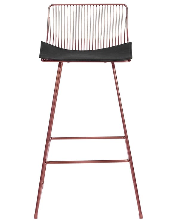 Uppsättning med 2 barstolar Rose Gold metallstål med sittdyna i konstläder Frukostbarstol i bänkhöjd