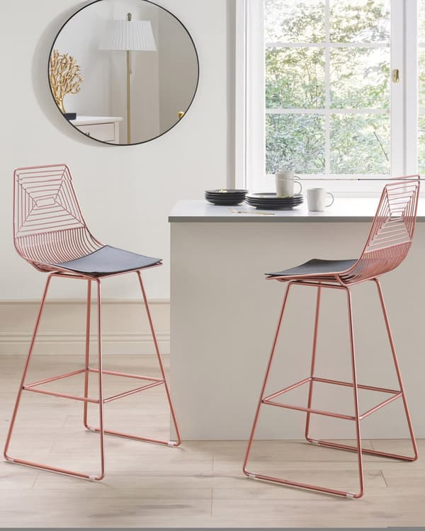 Uppsättning med 2 Barstolar Roséguld Metall och Stål med Sittdyna i Konstläder Industriell Design Kök Bar Matsal