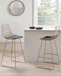 Miniatyrbillede 2 af 9: Barstole Guld Stål sæt af 2 Høj Stole til Køkken ø Design Trådstole Wire med Siddehynde