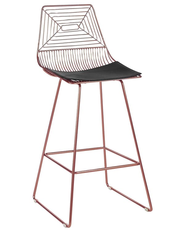 Barstole Rosaguld Stål sæt af 2 Høj Stole til Køkken ø Design Trådstole Wire med Siddehynde