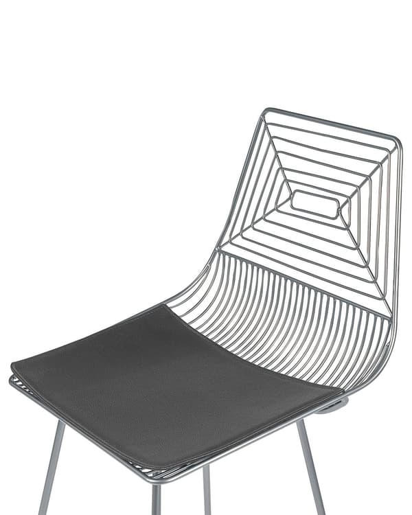 Barstole Sølv Stål sæt af 2 Høj Stole til Køkken ø Design Trådstole Wire med Siddehynde