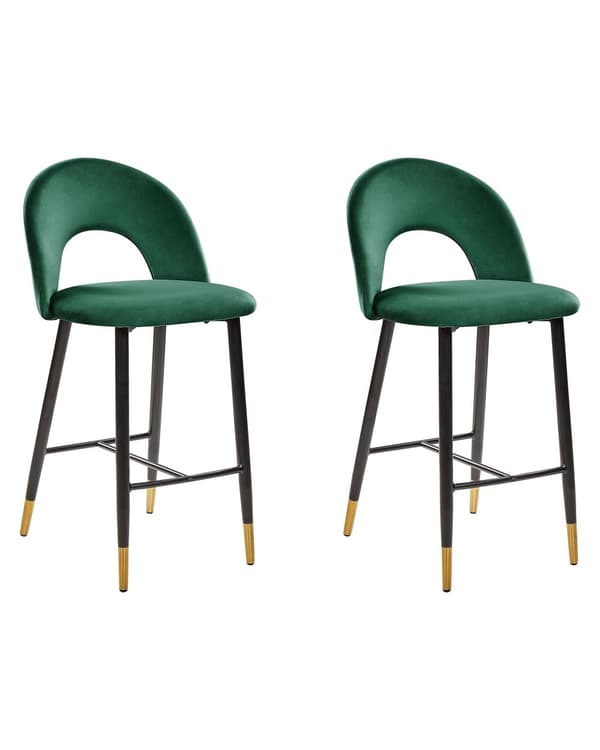 Baarituoli smaragdinvihreä 2 kpl samettiverhoilu teräs vaneri jalkatuet retro moderni