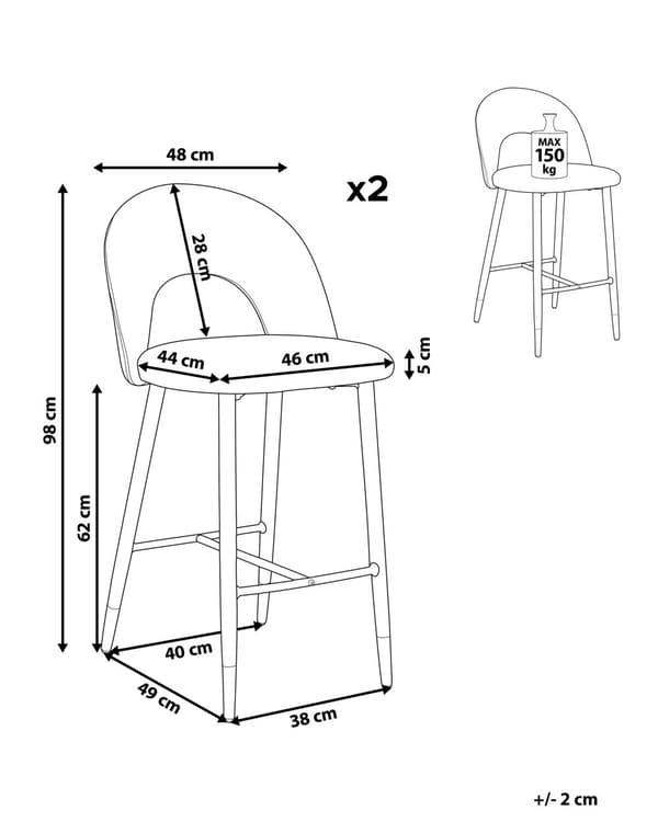 Set av 2 Barstolar Smaragdgrön Sammet Svart Stål Retro Design Gulddetaljer Matsal