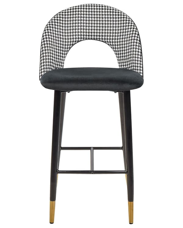 Barstole Sort Hvid Velour Sæt af 2 Høj Køkkenstole Retro Rund Ryglæn Koniske Ben Fodstøtte Design Counterstol til Barbord