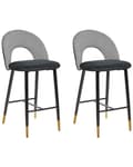 Miniatyrbillede 1 af 10: Barstole Sort Hvid Velour Sæt af 2 Høj Køkkenstole Retro Rund Ryglæn Koniske Ben Fodstøtte Design Counterstol til Barbord