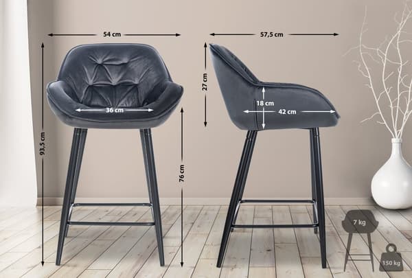 CLP Sæt med 2 barstole Gibson velvet sædehøjde 76 cm