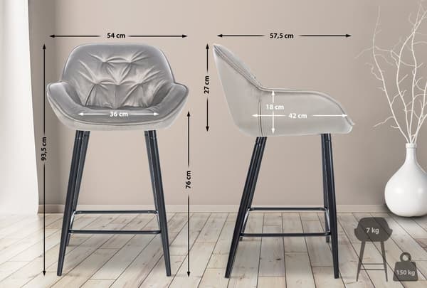 CLP Uppsättning med 2 barstolar Gibson Velvet Sitthöjd 76 cm