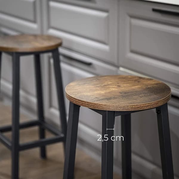 Rootz baarijakkara - 2 pyöreän baarituolin setti - Keittiön tuolit tukevalla teräsrungolla - Korkeus 65 cm - Teollinen tyyli - Vintage ruskea