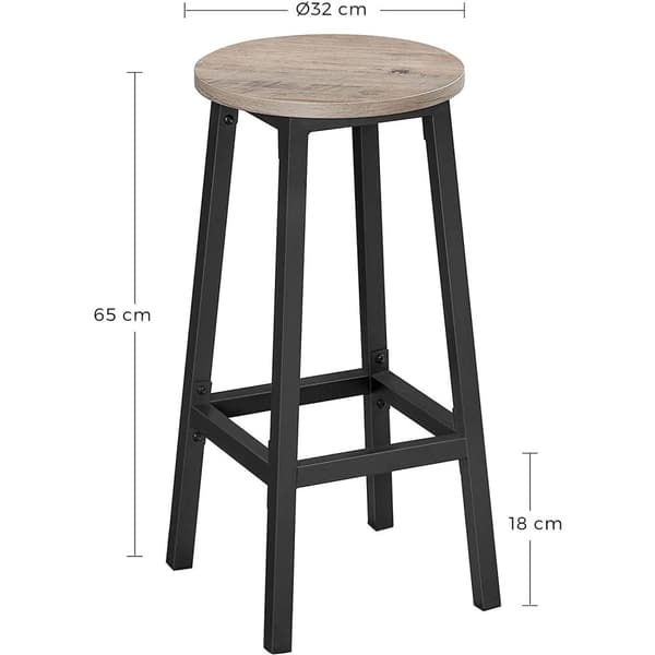 Rootz Barstole - Sæt med 2 - Køkkenstol - Metalstel - Forarbejdet træ - Grå - 32 x 65 cm