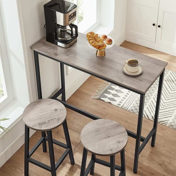Rootz Barstole - Sæt med 2 - Køkkenstol - Metalstel - Forarbejdet træ - Grå - 32 x 65 cm
