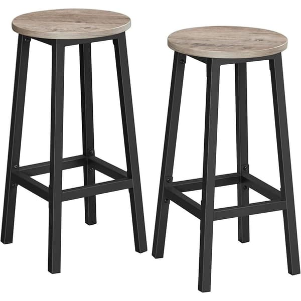 Rootz Barstole - Sæt med 2 - Køkkenstol - Metalstel - Forarbejdet træ - Grå - 32 x 65 cm