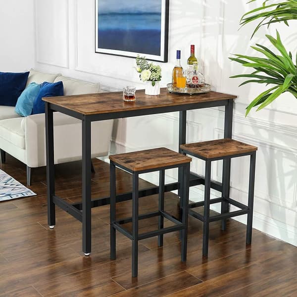 Rootz Barstolar Set om 2 - Barstolar med fotstöd - Industriell barstol - Mörkbrun - 40 x 30 x 65 cm