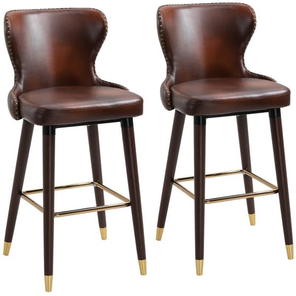 Rootz Barpall Set - Barpall med fotstöd - Barpall med ryggstöd - Bistropall - Matstol - Brun