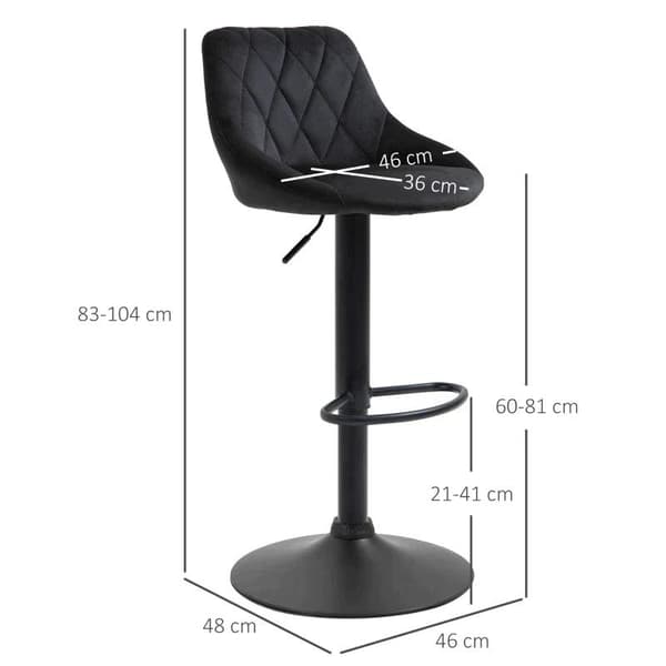Rootz Barpall - Set med 2 barstolar - Svängklädd hög pall - Höjdjusterbar - Barpall utan armstöd - Svart - 46 x 48 x 83-104 cm