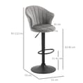 Miniatyrbillede 3 af 7: Rootz sæt med 2 barstole - Drejelige barstole - Med ryglæn Velvet Touch - Højdejusterbar - Armløs skum - Grå - 51 x 53 x 92-112cm