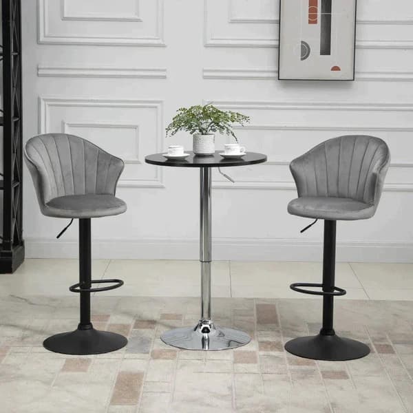 Rootz sæt med 2 barstole - Drejelige barstole - Med ryglæn Velvet Touch - Højdejusterbar - Armløs skum - Grå - 51 x 53 x 92-112cm
