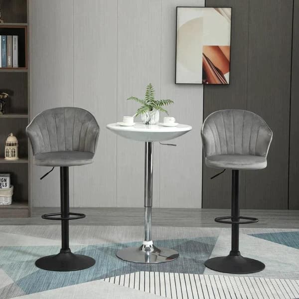 Rootz sæt med 2 barstole - Drejelige barstole - Med ryglæn Velvet Touch - Højdejusterbar - Armløs skum - Grå - 51 x 53 x 92-112cm