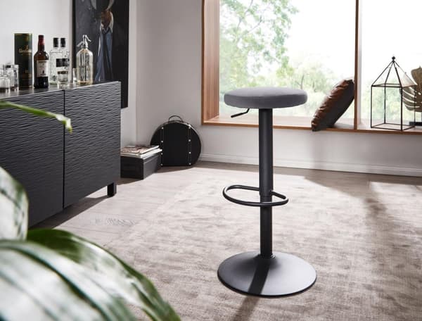 Rootz barpall sammet mörkgrå pall utan ryggstöd 58 - 79 cm - Kökspallstyg - metall 100kg - Design barstol motpall roterande bistropall