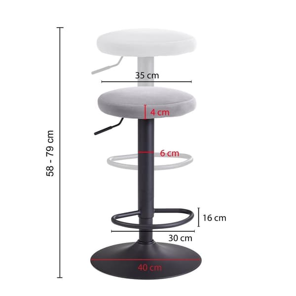 Rootz barpall sammet mörkgrå pall utan ryggstöd 58 - 79 cm - Kökspallstyg - metall 100kg - Design barstol motpall roterande bistropall