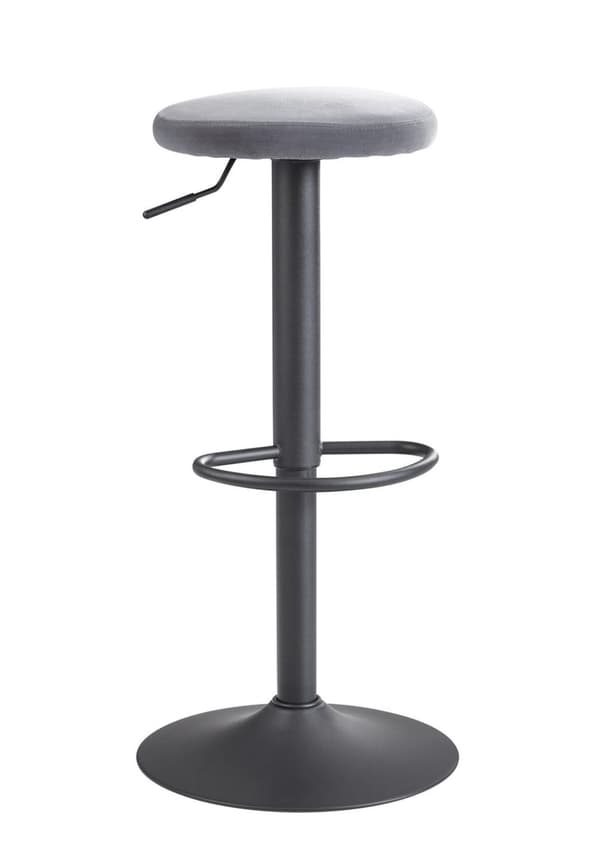 Rootz barstol fløjl mørkegrå skammel uden ryglæn 58 - 79 cm - Køkkentaburet stof - metal 100kg - Design barstol counter skammel roterende bistro tabur