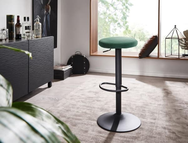 Rootz baarijakkara sametinvihreä jakkara ilman selkänojaa 58 - 79 cm - Keittiöjakkara kangas - metalli 100kg - Design baarijakkara työjakkara pyörivä