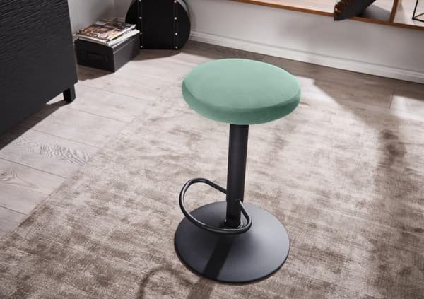 Rootz baarijakkara sametinvihreä jakkara ilman selkänojaa 58 - 79 cm - Keittiöjakkara kangas - metalli 100kg - Design baarijakkara työjakkara pyörivä