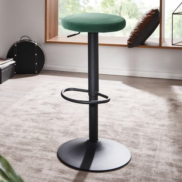 Rootz baarijakkara sametinvihreä jakkara ilman selkänojaa 58 - 79 cm - Keittiöjakkara kangas - metalli 100kg - Design baarijakkara työjakkara pyörivä