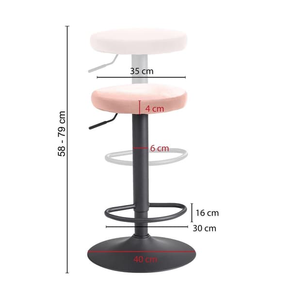 Rootz Velvet Pink Pall utan ryggstöd 58 - 79 cm - Kökspallstyg - metall 100kg - Design barpall diskpall roterande bistropall