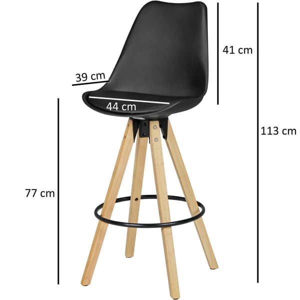 Rootz 2 Set Baarijakkara Musta Retro Design Puu selkänojalla - Design Baarituoli Retro Scandinavian 2 kpl - Työpöytäjakkara istuinkorkeus 77 cm