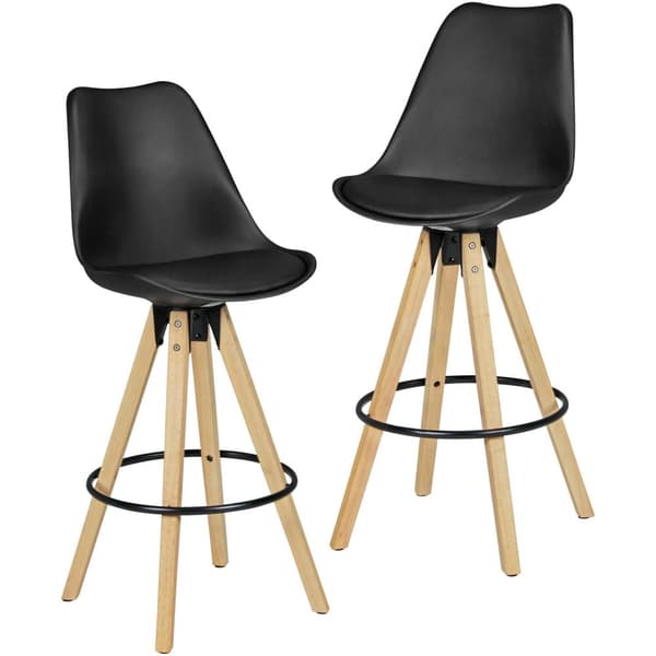 Rootz 2 Set Baarijakkara Musta Retro Design Puu selkänojalla - Design Baarituoli Retro Scandinavian 2 kpl - Työpöytäjakkara istuinkorkeus 77 cm