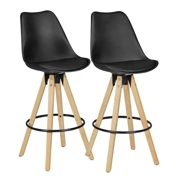Rootz 2 Set Baarijakkara Musta Retro Design Puu selkänojalla - Design Baarituoli Retro Scandinavian 2 kpl - Työpöytäjakkara istuinkorkeus 77 cm