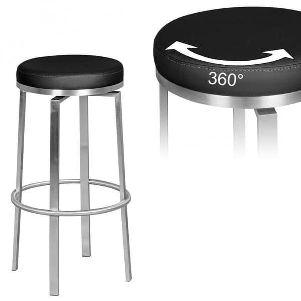 Rootz Durable M8 - Barstol rustfrit stål sort - Barstol moderne - Bordskammel med ben - Drejelig design skammel