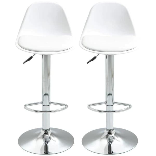 Rootz Barstole - To sæt barstole - Taburet - Højdejusterbar - Drejelig - Imiteret læder/PP/stål - Hvid - 40 x 42 x 82-104 cm