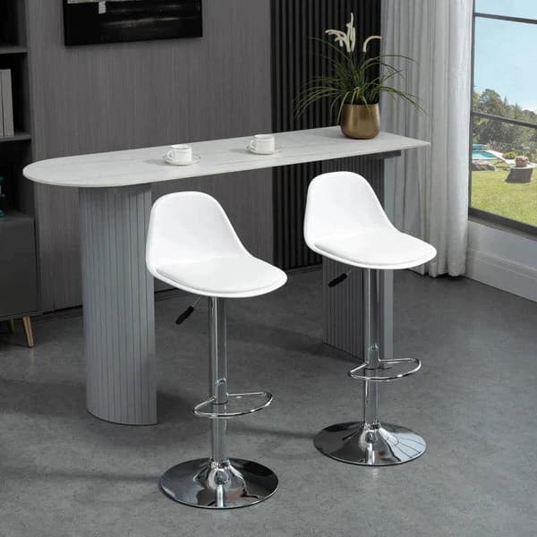 Rootz Barstole - To sæt barstole - Taburet - Højdejusterbar - Drejelig - Imiteret læder/PP/stål - Hvid - 40 x 42 x 82-104 cm