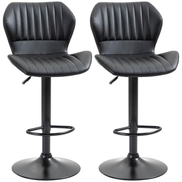 Rootz Barstol - Sæt med 2 - Højdejusterbar - Imiteret læder + Stål - Sort - 48,5 x 55,5 x 90-110 cm
