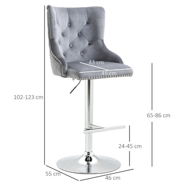 Rootz Barpall - Pall - Set med 2bar pall - Justerbar i höjdled - Vridbar sits - Fotstöd - Stål - Grå - 46 x 55 x 123cm