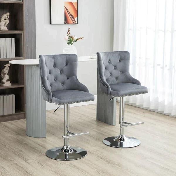 Rootz Barpall - Pall - Set med 2bar pall - Justerbar i höjdled - Vridbar sits - Fotstöd - Stål - Grå - 46 x 55 x 123cm