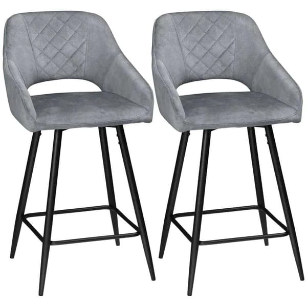 Rootz Sæt Med 2 Barstole I Retro Design - Velvet Look - Inkl. Fodstøtte - Grå - 50 cm x 53 cm x 94 cm