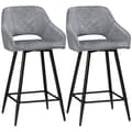 Miniatyrbillede 1 af 7: Rootz Sæt Med 2 Barstole I Retro Design - Velvet Look - Inkl. Fodstøtte - Grå - 50 cm x 53 cm x 94 cm