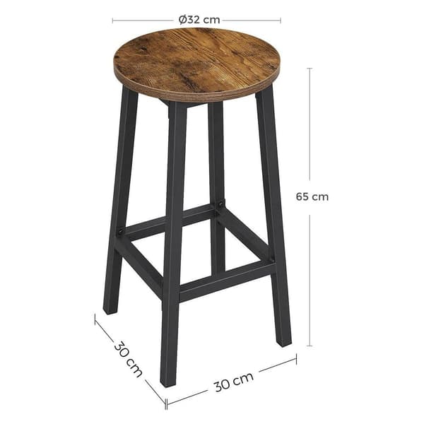 Rootz Barstolar - Set med 4 barstolar - Spånskiva Barstolar - Kökspall - Spånskiva/Stål - Vintage Brun/Svart - 32 x 65 cm