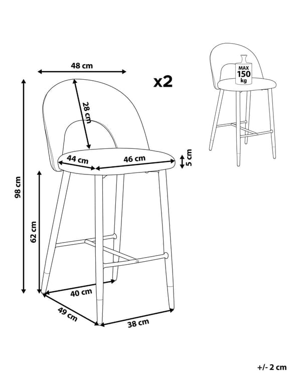 Sett med 2 Barstoler Svart Hvit Fløyel Stål Retro Design Gull Spisestue