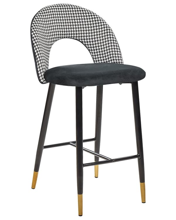 Sett med 2 Barstoler Svart Hvit Fløyel Stål Retro Design Gull Spisestue