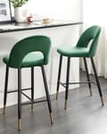 Miniatyrbilde 2 av 9: Sett med 2 Barstoler Smaragdgrønn Fløyel Svart Stål Retro Design Gull Spisestue Kjøkken
