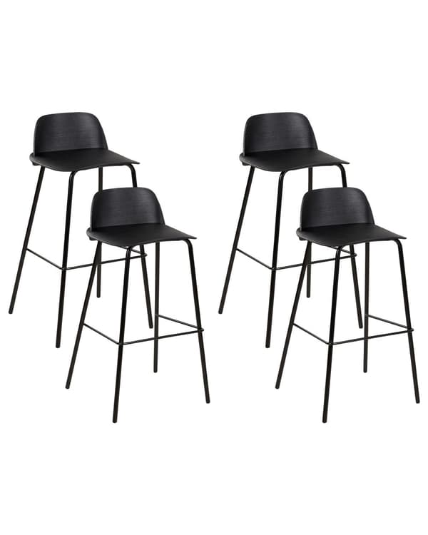 Uppsättning med 4 Barstolar Svart plastsits Metallben 90 cm Syntetisk disk köksstol Modern