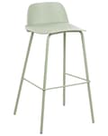 Miniatyrbillede 4 af 9: Sæt med 4 barstole lysegrønt plastsæde metalben 90 cm pastel hocker højt sæde med ryglæn køkkenstol moderne