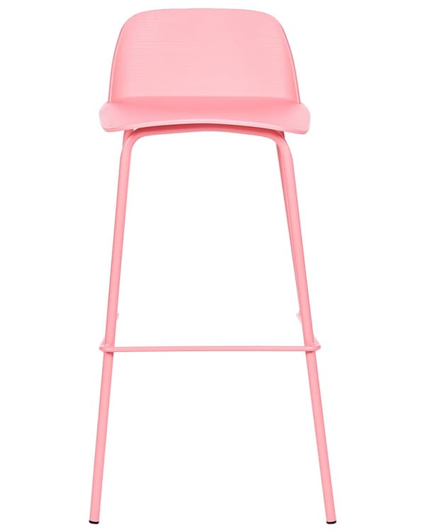 Sæt med 4 barstole lyserød plastsæde metalben 90 cm pastel hocker højt sæde med ryglæn køkkenstol moderne