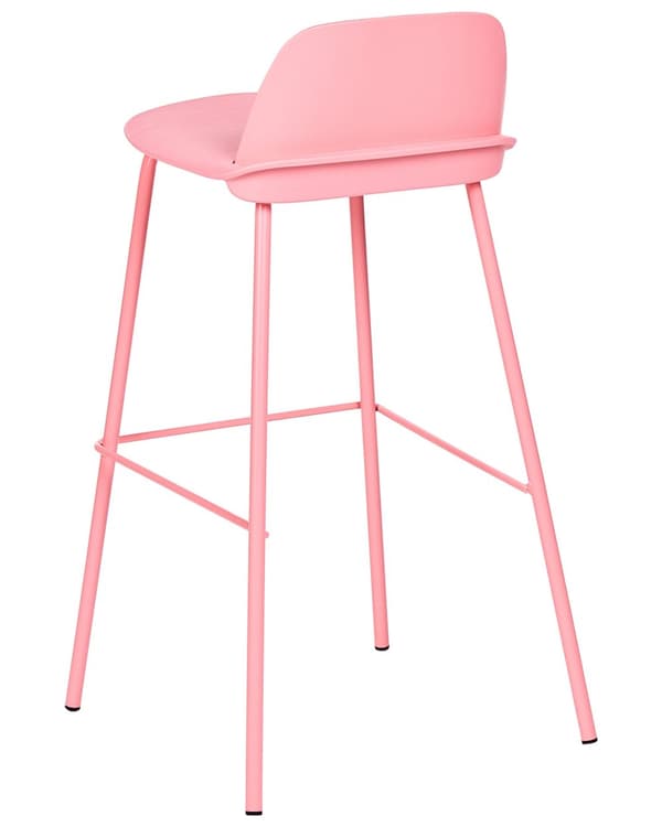 Sæt med 4 barstole lyserød plastsæde metalben 90 cm pastel hocker højt sæde med ryglæn køkkenstol moderne