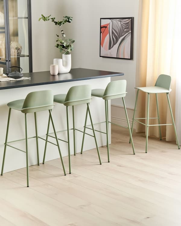 Sett med 4 barstoler Grønn Sete i plast Ben i metall 90 cm Moderne design Kjøkkenbenk Kjøkkenøy