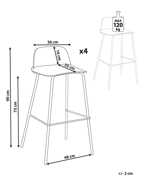 Sett med 4 barstoler Hvit Sete i plast Ben i metall 90 cm Moderne design Kjøkkenbenk Kjøkkenøy